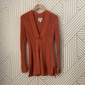 Anthropologie Rosie Neira cotton blend Open Knit Cardigan boho bohemian S Button